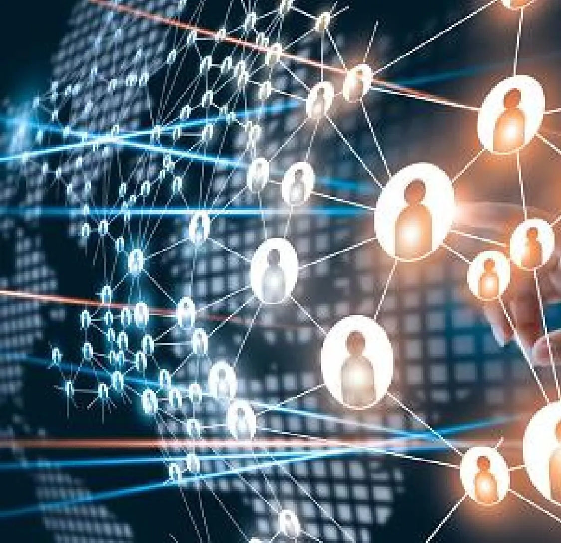 Connected human network over a world map